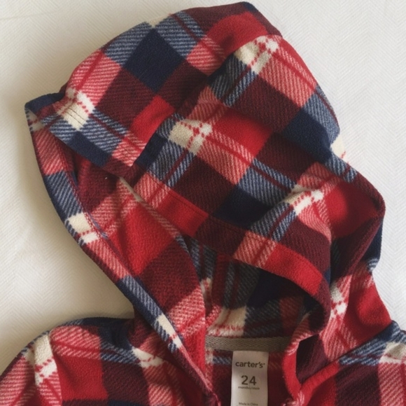 carter's plaid fleece zip-up hoodie sweatshirt 24 months baby unisex - Picture 3 of 7